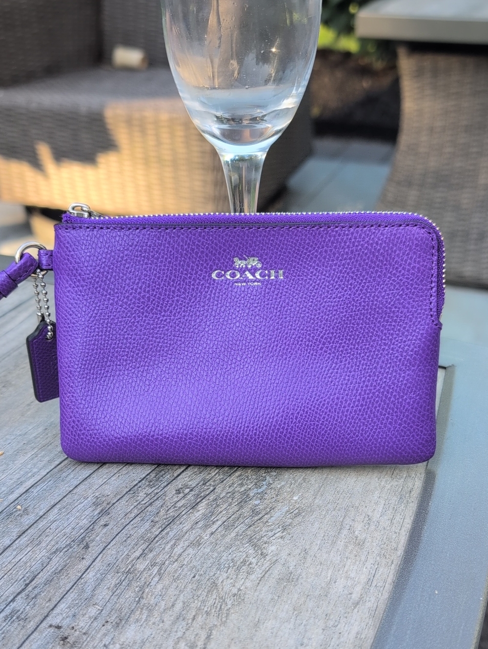 Coach Purple Pebble Leather Zip Wristlet. EUC